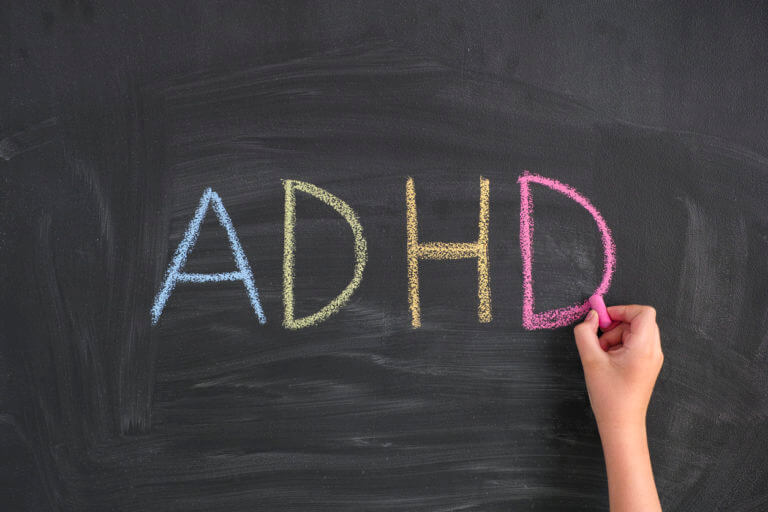 ADHD written in chalk on a blackboard